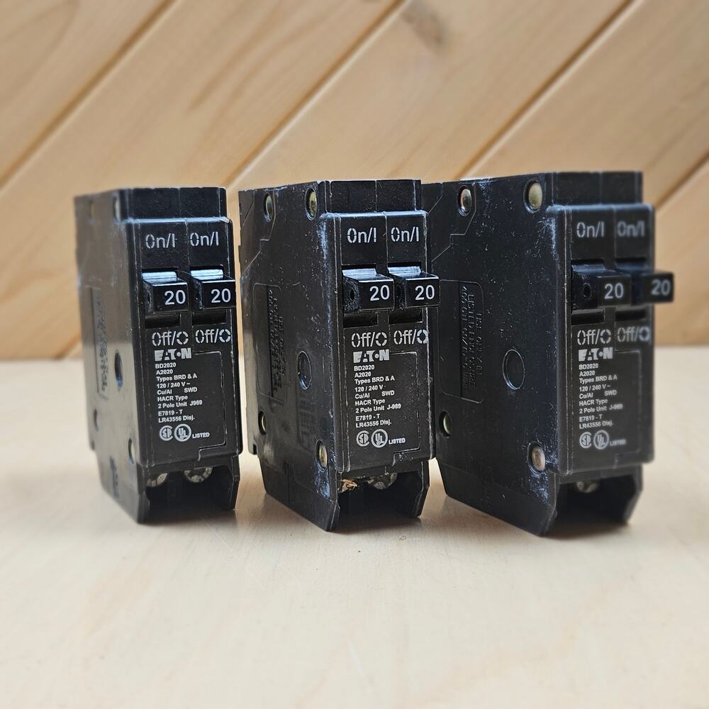 3 Breakers Eaton BD2020 BRD & A 120/240 V HACR Type 2 Pole  Circuit Breakers